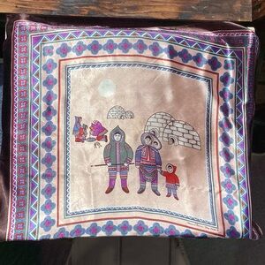 Vintage Skemo Canada Square Scarf  Inuit Eskimo Arctic Scene